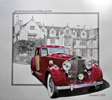绘画 标题为“1937 Rolls-Royce Ph…” 由Leszek Gaczkowski, 原创艺术品, 彩瓦 安装在木质担架架上