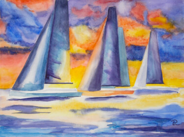 AQUARELLE originale et unique: Regate australe orageuse Pittura intitolato "AQUARELLE originale…" da Isabelle Redonnet, Opera d'arte originale, Acquarello
