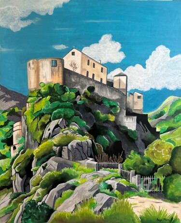 Schilderij getiteld "Citadelle de Corte" door Angie Plume, Origineel Kunstwerk, Acryl Gemonteerd op Frame voor houten branca…