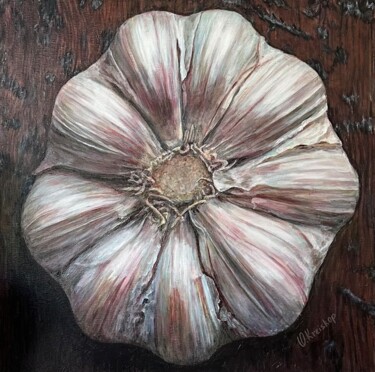 Peinture intitulée "Just Garlic — Reali…" par Olga Kreiskop, Œuvre d'art originale, Acrylique Monté sur Châssis en bois