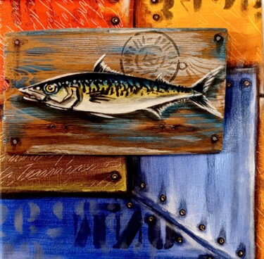 绘画 标题为“Sardine sur bois” 由Carlos Rojas, 原创艺术品, 丙烯 安装在木质担架架上
