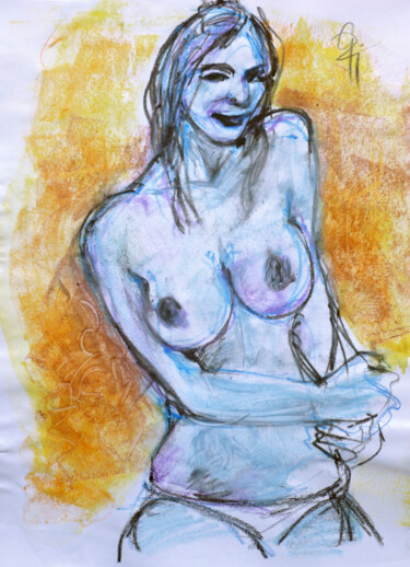 Drawing titled "Akt im Blaulicht." by Götz Wiedenroth, Original Artwork, Wax