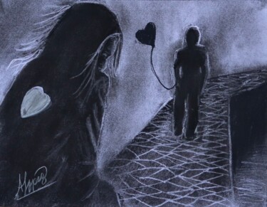 Desenho intitulada "Heartless" por Alicia Lopez, Obras de arte originais, Carvão