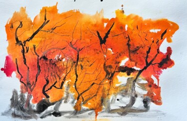 Schilderij getiteld "Arbres au couchant…" door Michel Teulé, Origineel Kunstwerk, Inkt