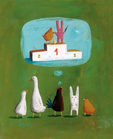 The Rabbit or the Egg? Schilderij getiteld "The Rabbit or the E…" door Mari Takacs, Origineel Kunstwerk, Acryl