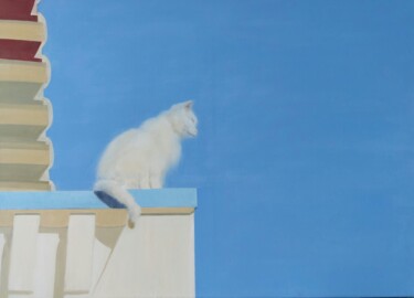 Schilderij getiteld "I woke up in God’s…" door Judit Takacs, Origineel Kunstwerk, Olie Gemonteerd op Frame voor houten branc…