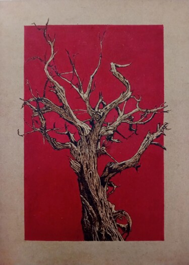 Arbre mort sur fond rouge Incisioni, stampe intitolato "Arbre mort sur fond…" da Valérie Fistarol, Opera d'arte originale, incisione