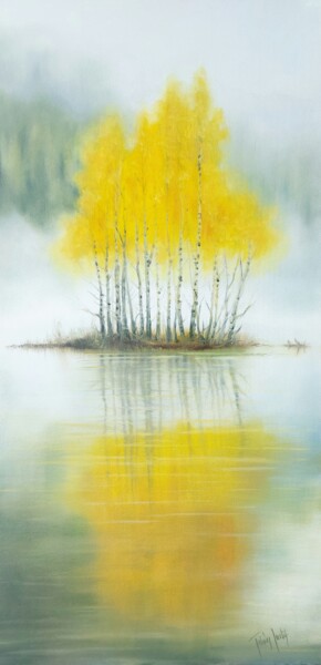 Autumn song Schilderij getiteld "Autumn song" door Judit Takacs, Origineel Kunstwerk, Olie Gemonteerd op Frame voor houten brancard