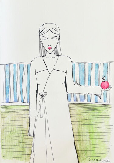 The girl with the apple 绘画 标题为“The girl with the a…” 由Daridizain.Art, 原创艺术品, 铅笔