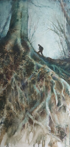 Schilderij getiteld "Points of view" door Judit Takacs, Origineel Kunstwerk, Olie Gemonteerd op Frame voor houten brancard