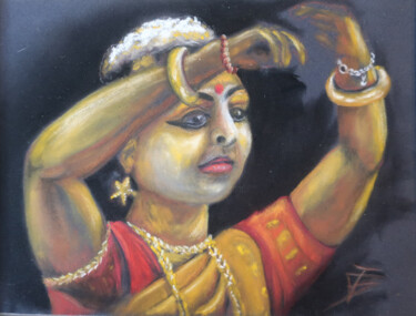 Рисунок под названием "Danseuse indienne" - Isabelle Blanc, Подлинное произведение искусства, Пастель Установлен на картон