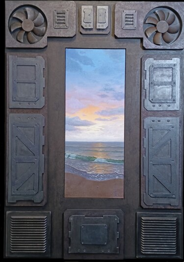 Collages getiteld "Hardwere sunset" door Anton Neshev, Origineel Kunstwerk, Acryl