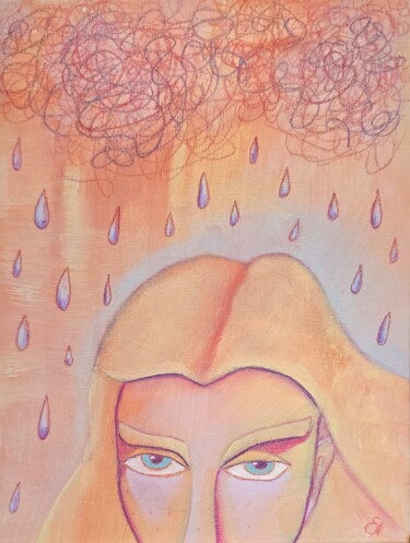 Clouds and rain: abstract portrait of a blue-eyed woman "Clouds and rain: ab…" başlıklı Tablo Elaina Arty tarafından, Orijinal sanat, Akrilik Karton üzerine monte edilmiş