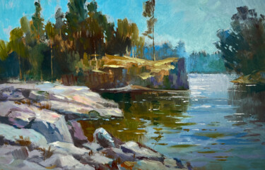 Peinture intitulée "Walk Along the River" par Yuriy Suprunchuk, Œuvre d'art originale, Huile Monté sur Carton