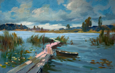 Quiet Flow of the River Pintura titulada "Quiet Flow of the R…" por Yuriy Suprunchuk, Obra de arte original, Oleo Montado en Cartulina