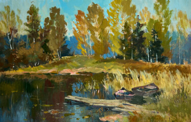 Pittura intitolato "Forest Reflection i…" da Yuriy Suprunchuk, Opera d'arte originale, Olio Montato su Cartone