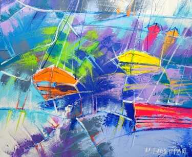 Pintura intitulada "LUMIERES OCEANES" por Myriam Guenaizia, Obras de arte originais, Acrílico Montado em Armação em madeira