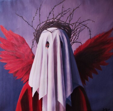 Painting titled "il mantello bianco" by Laura Muolo, Original Artwork, Oil Mounted on Wood Stretcher frame