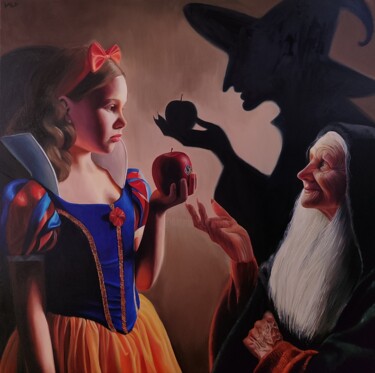 Painting titled "biancaneve prova la…" by Laura Muolo, Original Artwork, Oil Mounted on Wood Stretcher frame