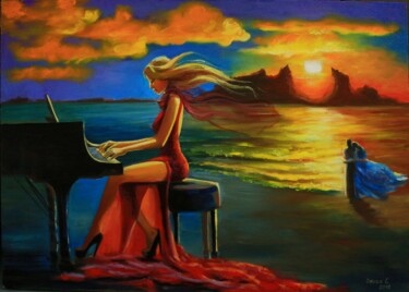 Pintura intitulada "The Pianist and her…" por Olga Sunchali, Obras de arte originais, Óleo Montado em Armação em madeira
