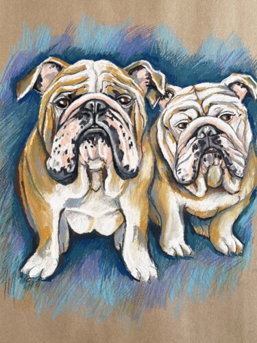 The painting portrait of a bulldog oil pastel drawing Tekening getiteld "The painting portra…" door Nadezhda Kokorina, Origineel Kunstwerk, Pastel