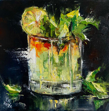 Mojito cocktail Pintura intitulada "Mojito cocktail" por Volodymyr Nezdiimynoha, Obras de arte originais, Óleo Montado em Armação em madeira