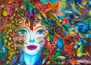 SEDNA - DEESSE DE LA MER Colagens intitulada "SEDNA - DEESSE DE L…" por Fabienne Frery, Obras de arte originais, Colagens Montado em Cartão