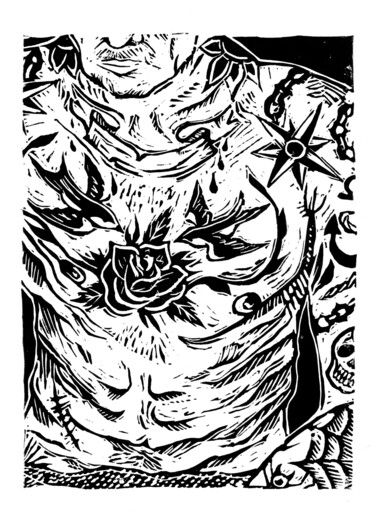 印花与版画 标题为“Le tatoué” 由Hamona, 原创艺术品, Linocuts