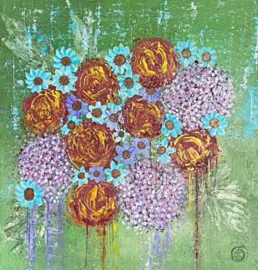 Schilderij getiteld "INCANDESCENCE FLORA…" door Khélène, Origineel Kunstwerk, Acryl Gemonteerd op Frame voor houten brancard