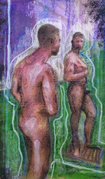 Peinture intitulée "looking" par Adrian Grove, Œuvre d'art originale, Pastel