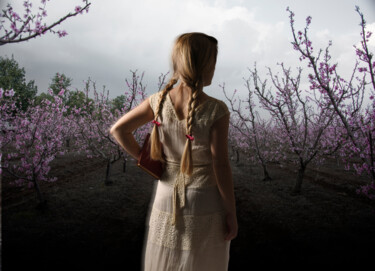 Red Book and Pink Almond Trees Digital Arts με τίτλο "Red Book and Pink A…" από Daphna Laszlo Katzor, Αυθεντικά έργα τέχνης, Ψηφιακή φωτογραφία