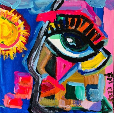 Painting titled "Bisous Soleil" by Frédérick Meunier, Original Artwork, Acrylic Mounted on Wood Stretcher frame