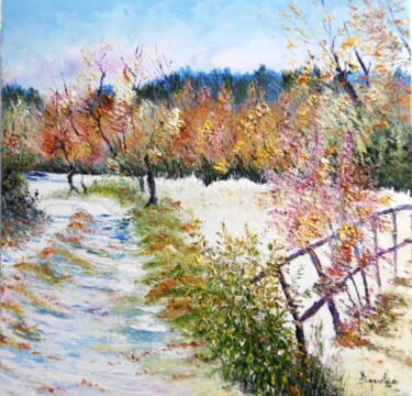 Картина под названием "Chemin d'automne" - Bruno Gauclain, Подлинное произведение искусства, Масло