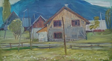 Houses Outdoors Pittura intitolato "Houses Outdoors" da Olena Mishyna, Opera d'arte originale, Olio Montato su Telaio per barella in legno