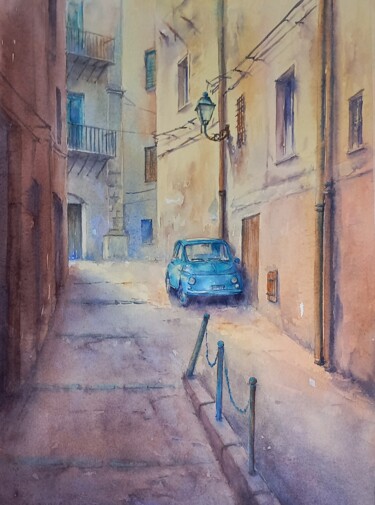 Schilderij getiteld "La petite voiture b…" door Alice Quillévéré, Origineel Kunstwerk, Aquarel