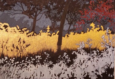 Desenho intitulada "Feuillage rouge" por Dany Masson, Obras de arte originais, Tinta