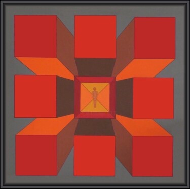 제목이 "SQUARES IN PERSPECT…"인 미술작품 Alain Maters로, 원작, 아크릴 나무 들것 프레임에 장착됨