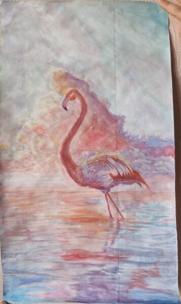 Pink Flamingo In The Sea 제목이 "Pink Flamingo In Th…"인 미술작품 Salome Goglidze로, 원작, 구아슈