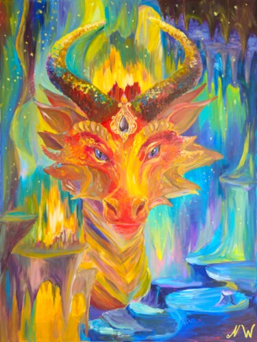 Fire Dragon 绘画 标题为“Fire Dragon” 由Natalia Wilkinson, 原创艺术品, 丙烯 安装在木质担架架上