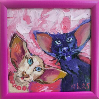 Pittura intitolato "Cats Original Frame…" da Svetlana Sindere, Opera d'arte originale, Olio Montato su Cartone