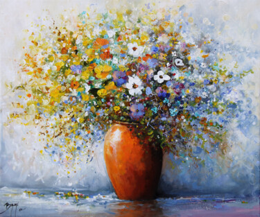 "Bouquet champêtre" başlıklı Tablo Eric Bruni tarafından, Orijinal sanat, Petrol Ahşap Sedye çerçevesi üzerine monte edilmiş