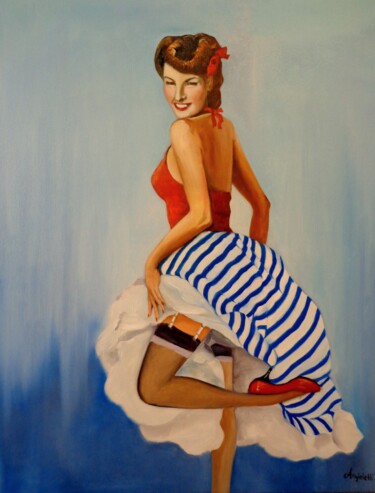 Schilderij getiteld "Pin up 2" door Anna Rita Angiolelli, Origineel Kunstwerk, Olie Gemonteerd op Frame voor houten brancard