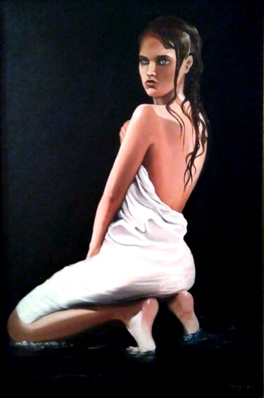 Pittura intitolato "Dark water" da Anna Rita Angiolelli, Opera d'arte originale, Olio Montato su Telaio per barella in legno