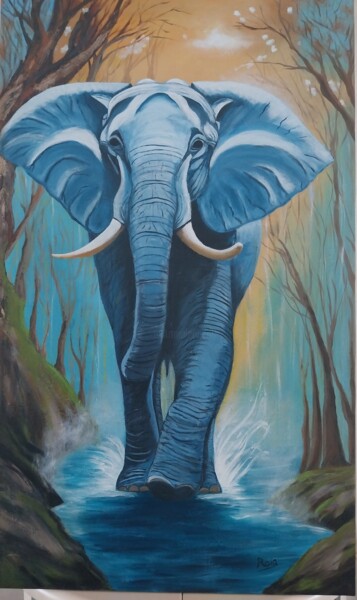 绘画 标题为“Éléphant bleu” 由Roger Iafrate, 原创艺术品, 丙烯