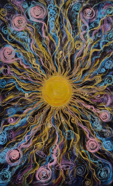 Schilderij getiteld "Energy picture SUN" door Oksana Gorbatova, Origineel Kunstwerk, Acryl Gemonteerd op Frame voor houten b…