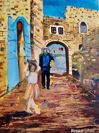 Pittura intitolato "Old town in Gaza" da Manu Toxxic, Opera d'arte originale, Acrilico