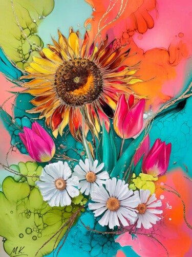 제목이 "Spring Flowers, Wat…"인 디지털 아트 Mohsen Kadoura로, 원작, 디지털 인쇄