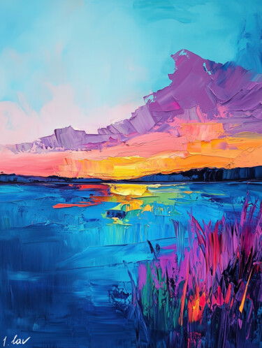 Reflection. Bright Textured Colorful Abstract Landscape Art 数字艺术 标题为“Reflection. Bright…” 由Irina Lav, 原创艺术品, 数字油画