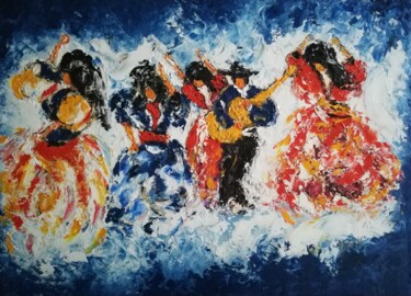 Schilderij getiteld "DANCE GITANE ." door Raphael Marras, Origineel Kunstwerk, Olie Gemonteerd op Frame voor houten brancard
