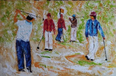 绘画 标题为“partie de pétanque…” 由Raphael Marras, 原创艺术品, 油 安装在木质担架架上